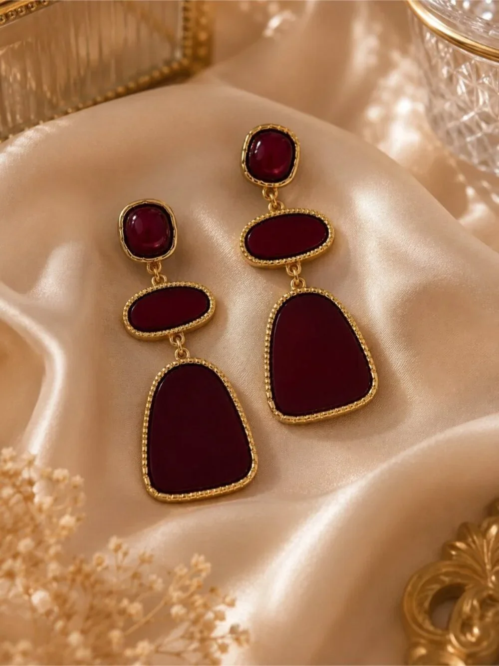 Elegant Burgundy Statement Drop Earrings - Women Jewelry